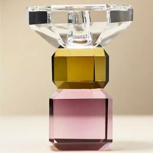 ANTHROPOLOGIE NWT Cut glass candle holder -green -small